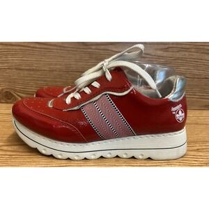 Rieker Women's Retro Style Red Patent Leather Trainer Shoes Sneaker‎ Sz 39 US 8
